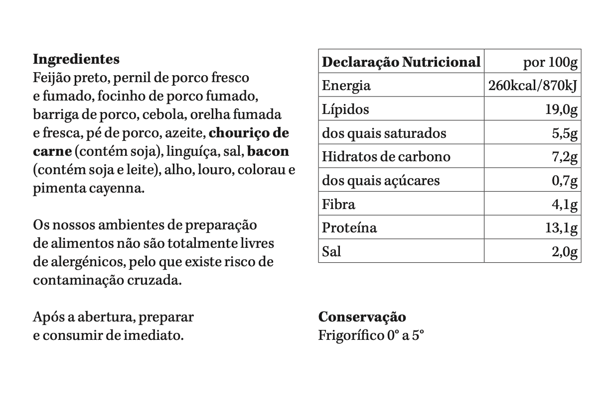 Feijoada à Brasileira | refrigerado | 1 pax