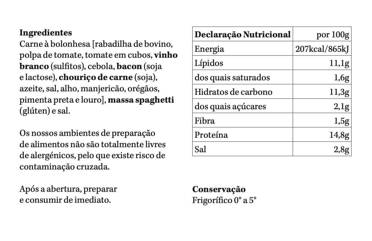 Massa Bolonhesa | refrigerado | 1 pax