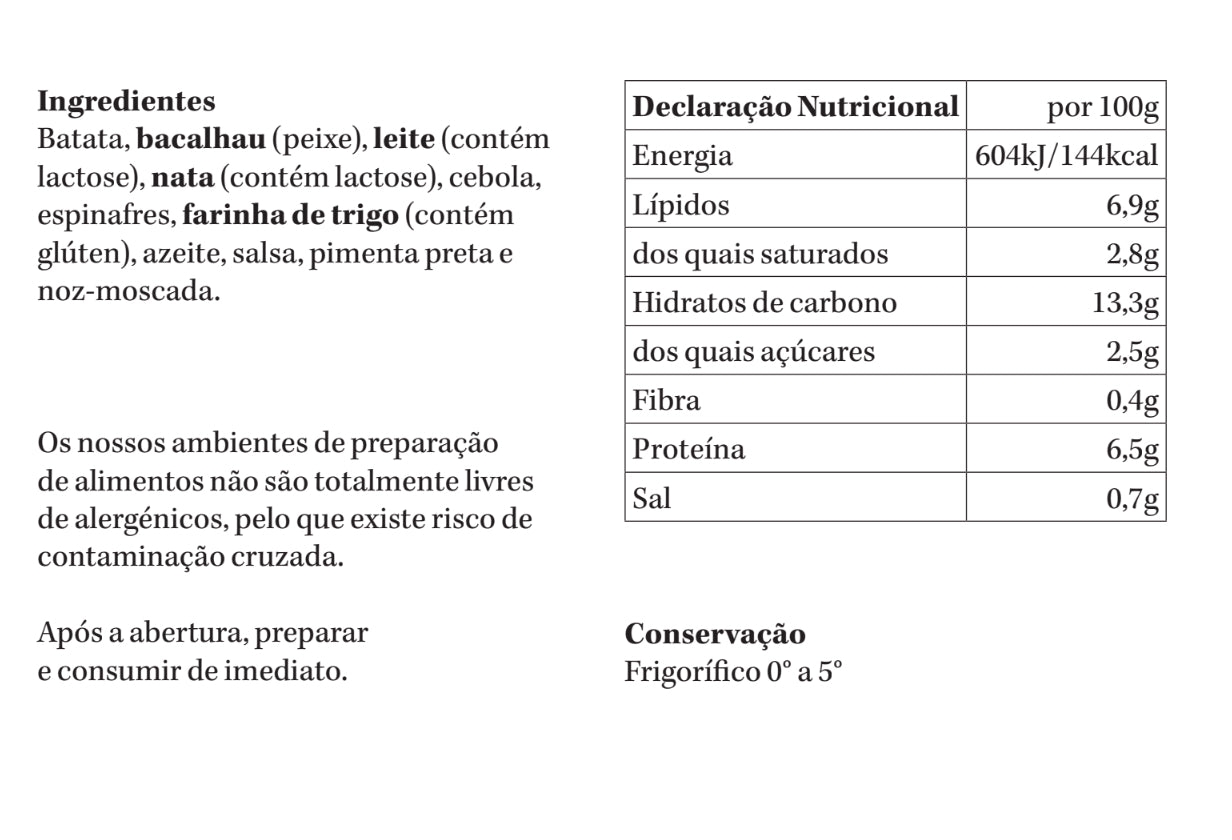 Bacalhau com Espinafres | refrigerado | 1 pax