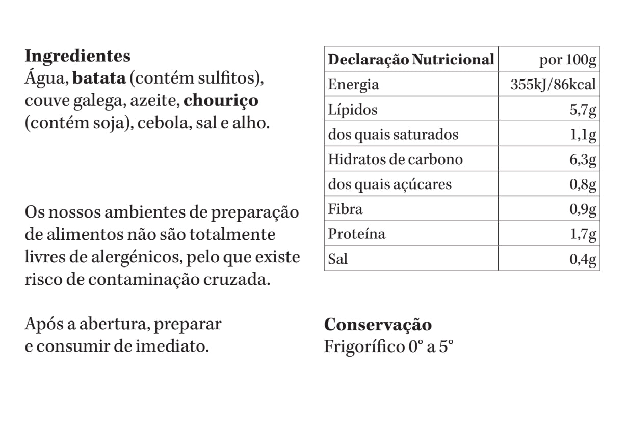 Caldo Verde | refrigerado | 1-2 pax